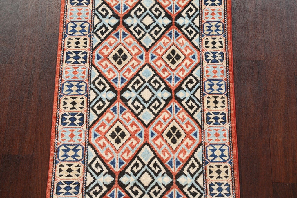 Vegetable Dye Kazak Wool Runner Rug 3x10