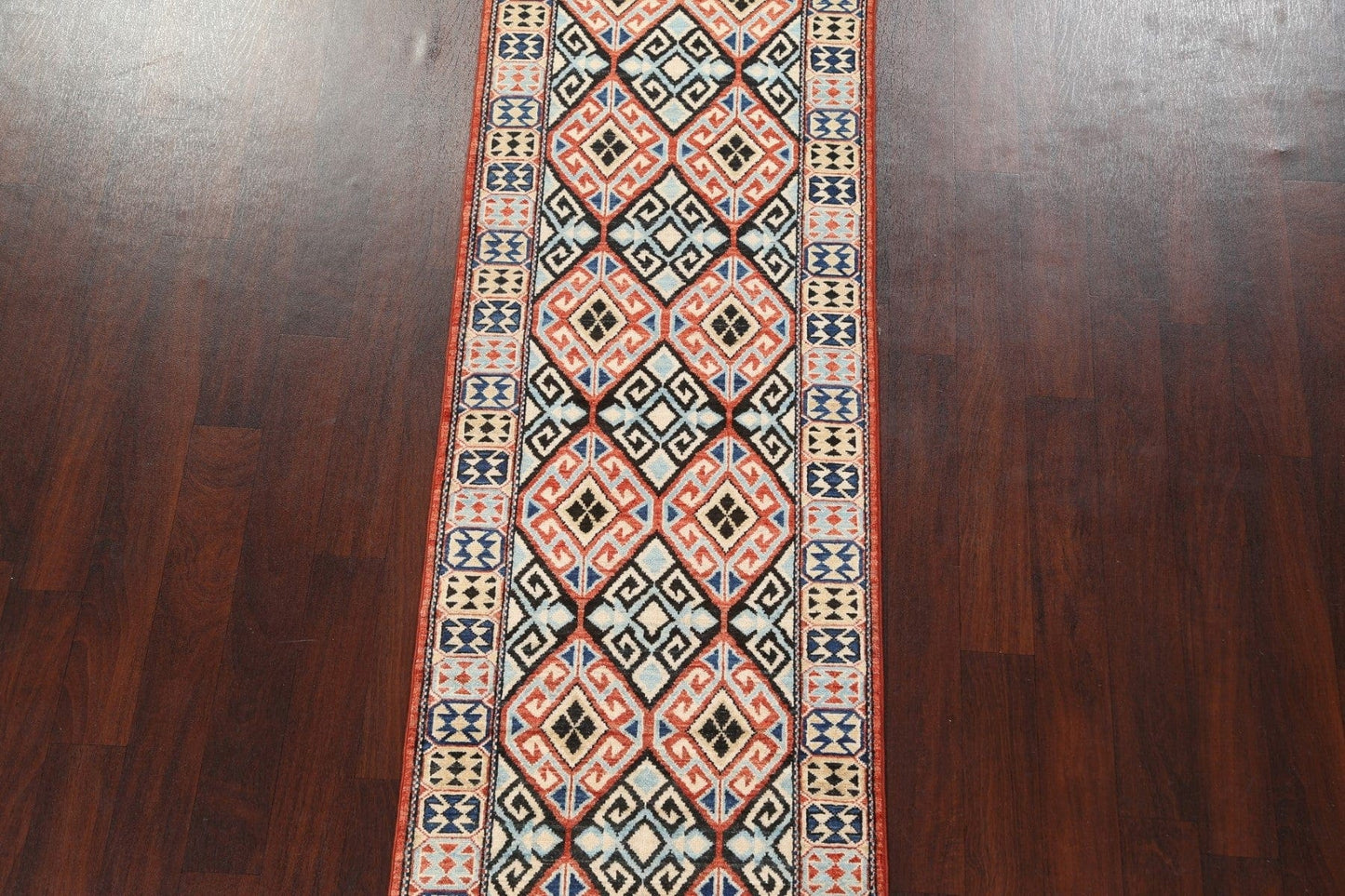 Vegetable Dye Kazak Wool Runner Rug 3x10