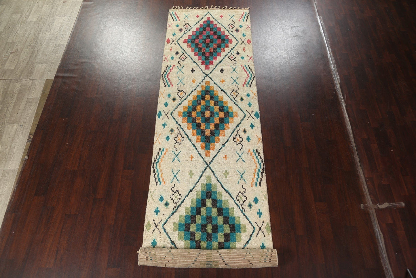 Geometric Moroccan Wool Runner Rug 4x18