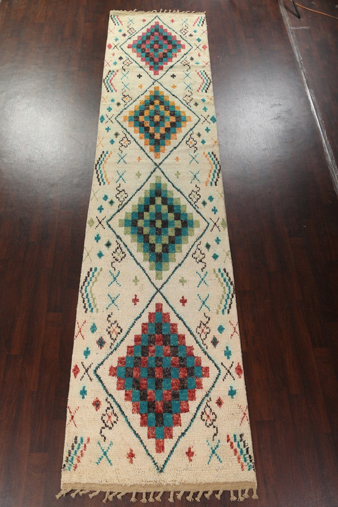 Geometric Moroccan Wool Runner Rug 4x18