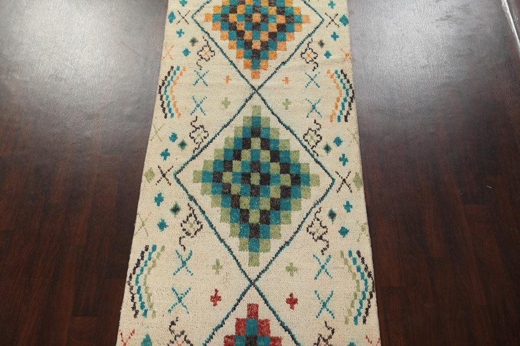 Geometric Moroccan Wool Runner Rug 4x18