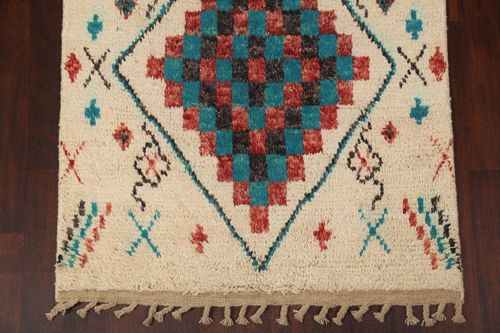 Geometric Moroccan Wool Runner Rug 4x18