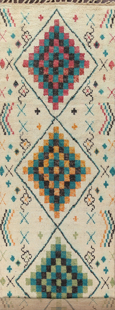 Geometric Moroccan Wool Runner Rug 4x18