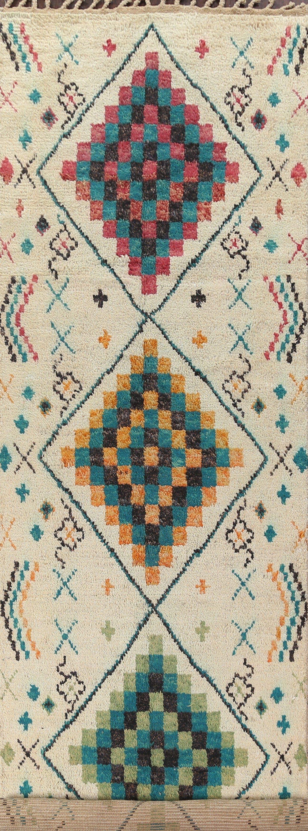 Geometric Moroccan Wool Runner Rug 4x18