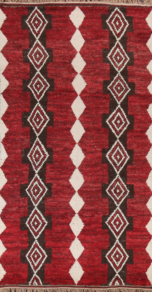 Red Moroccan Wool Area Rug 5x11