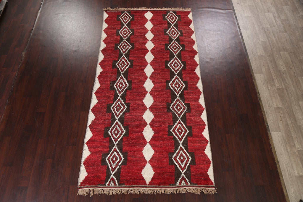 Red Moroccan Wool Area Rug 5x11