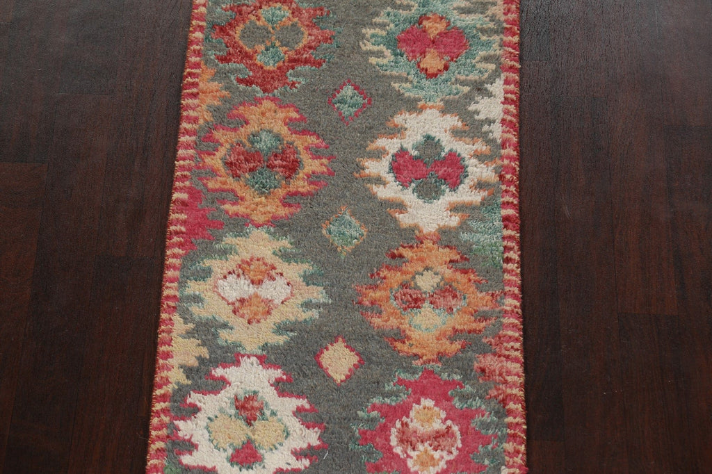 Geometric Moroccan Wool Runner Rug 3x17