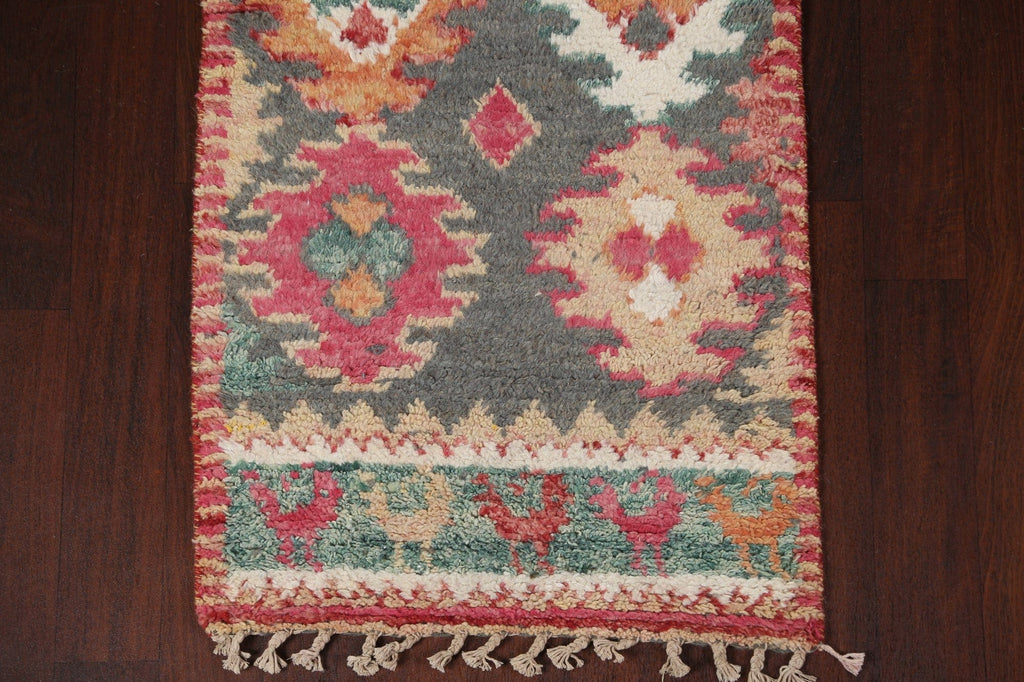 Geometric Moroccan Wool Runner Rug 3x17