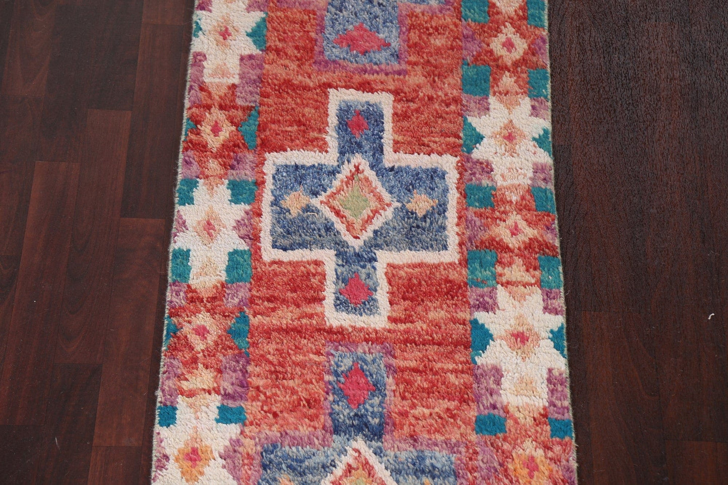 Geometric Moroccan Wool Runner Rug 2x13