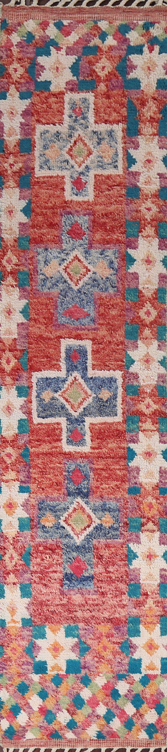 Geometric Moroccan Wool Runner Rug 2x13