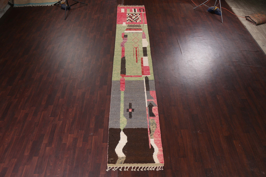 Handmade Moroccan Wool Runner Rug 3x17