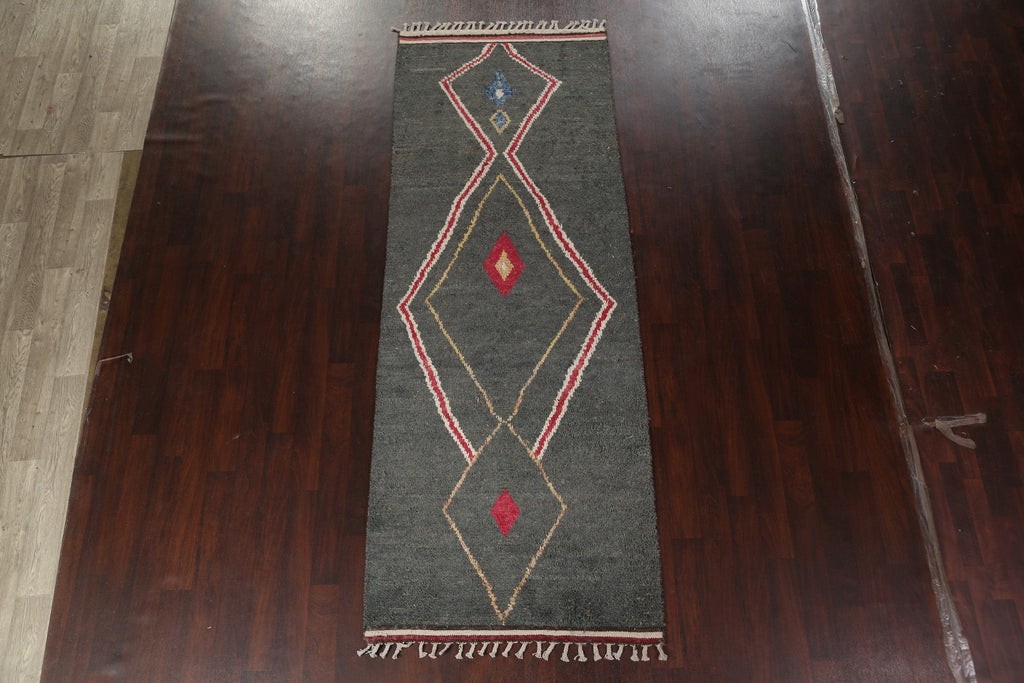 Geometric Moroccan Wool Runner Rug 4x11