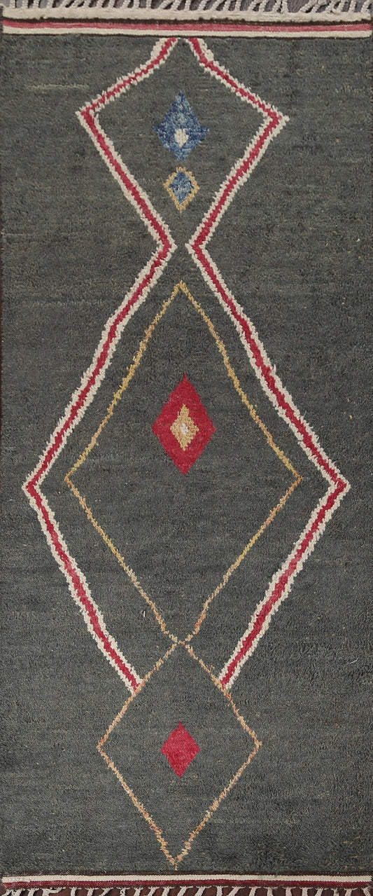 Geometric Moroccan Wool Runner Rug 4x11