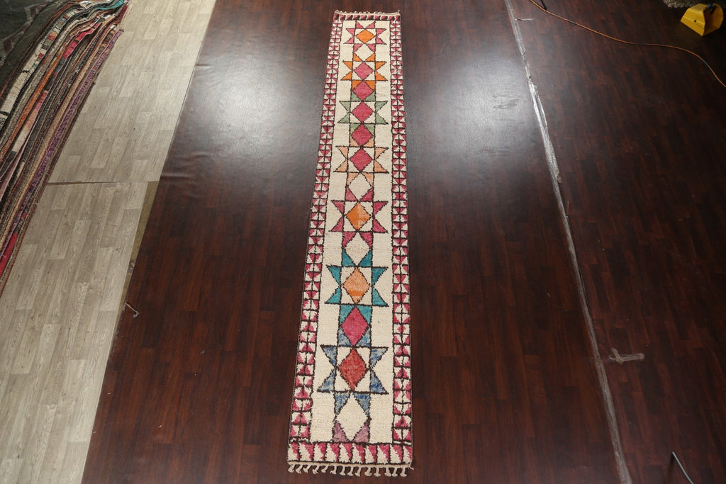 Geometric Moroccan Wool Runner Rug 3x16