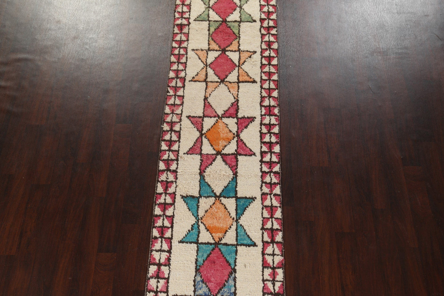 Geometric Moroccan Wool Runner Rug 3x16