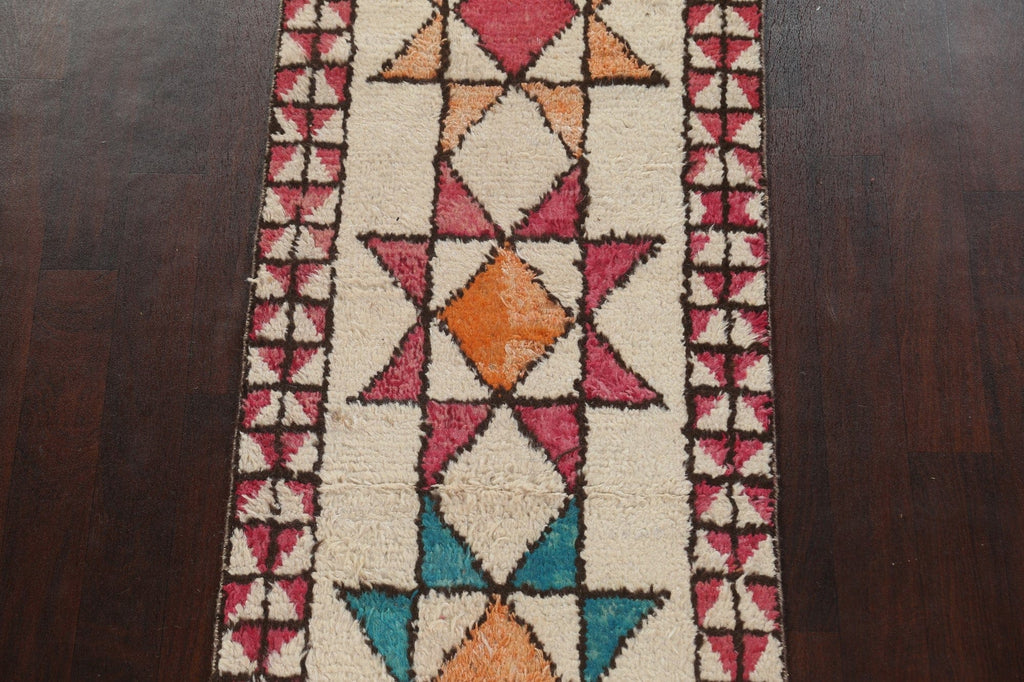 Geometric Moroccan Wool Runner Rug 3x16