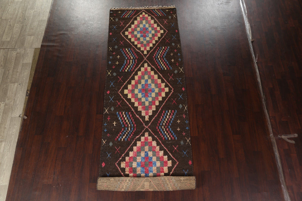 Geometric Moroccan Wool Runner Rug 4x16