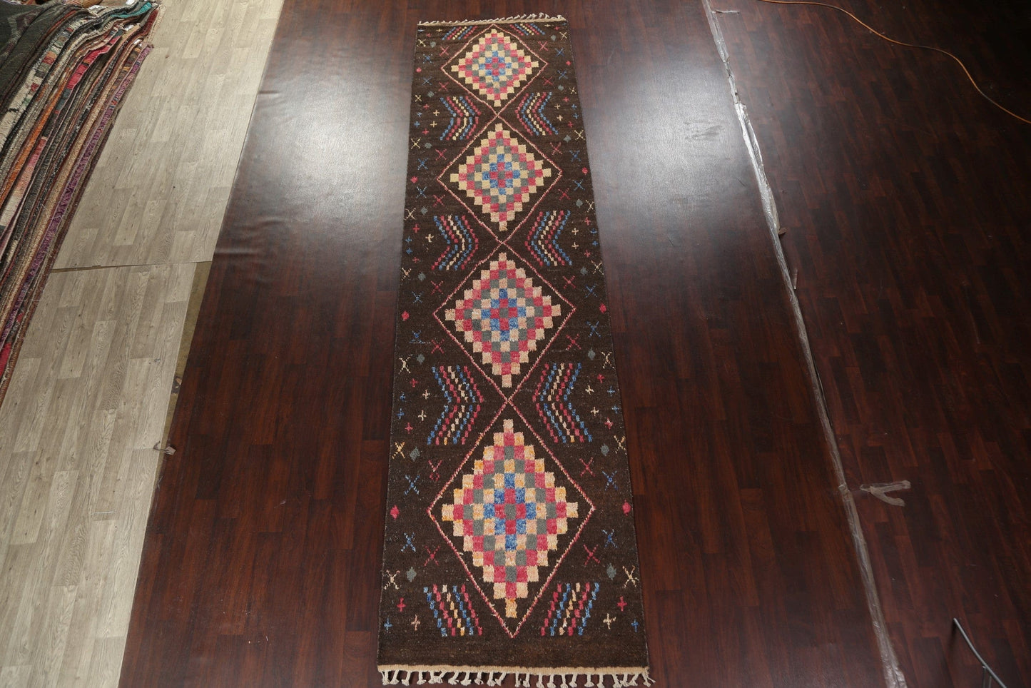 Geometric Moroccan Wool Runner Rug 4x16