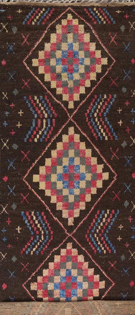 Geometric Moroccan Wool Runner Rug 4x16