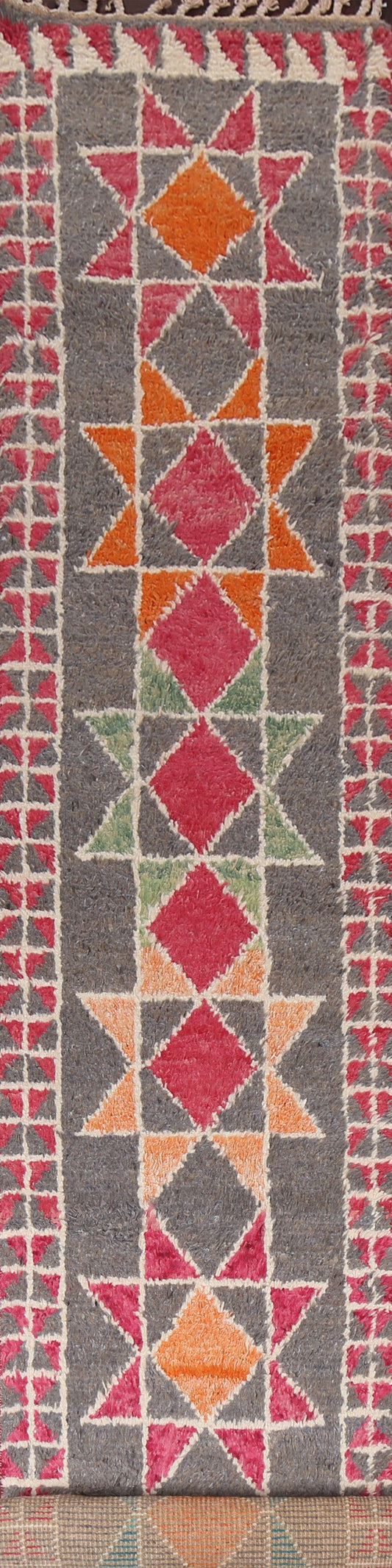 Geometric Moroccan Wool Runner Rug 3x16