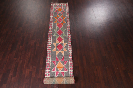 Geometric Moroccan Wool Runner Rug 3x16