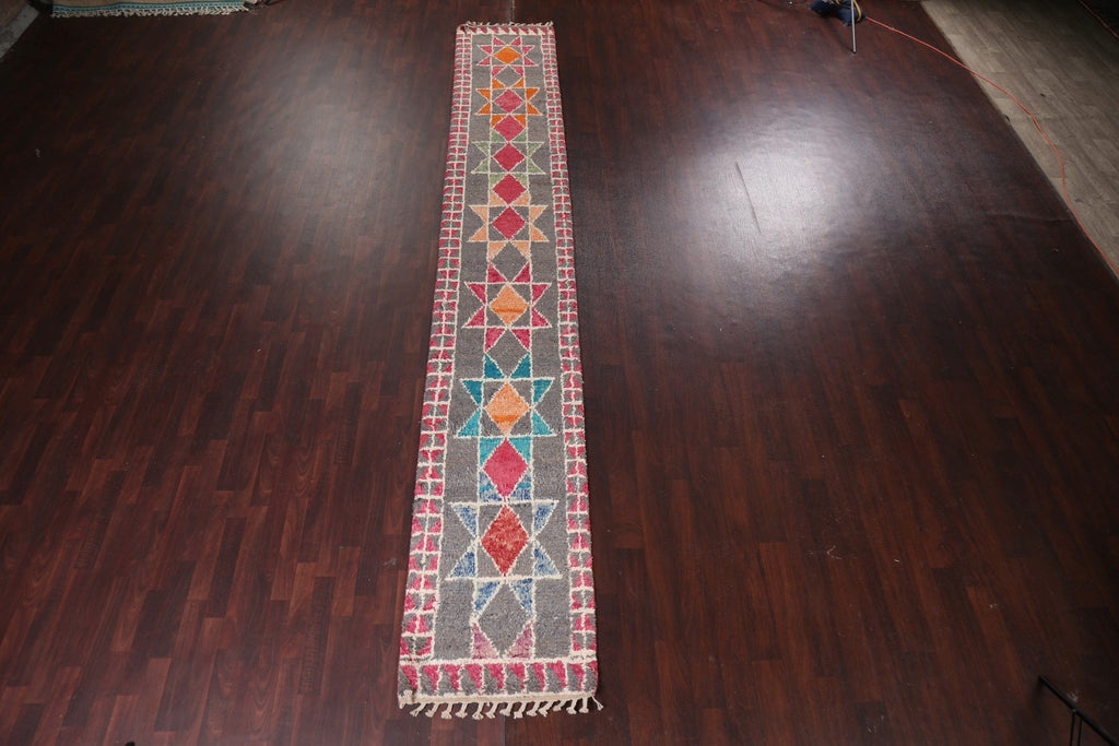 Geometric Moroccan Wool Runner Rug 3x16