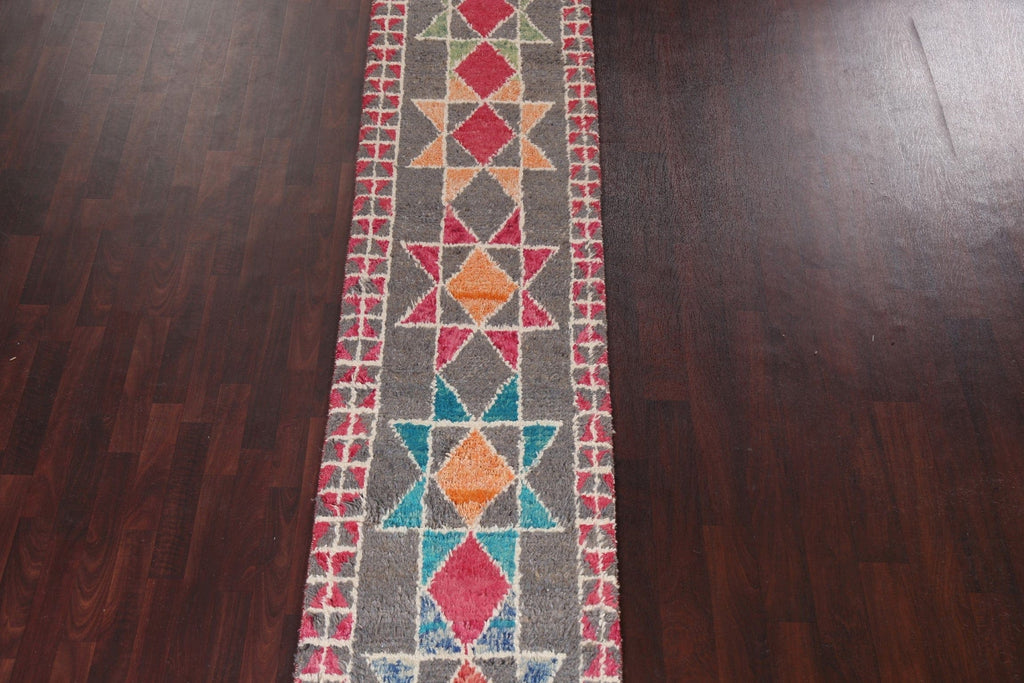 Geometric Moroccan Wool Runner Rug 3x16