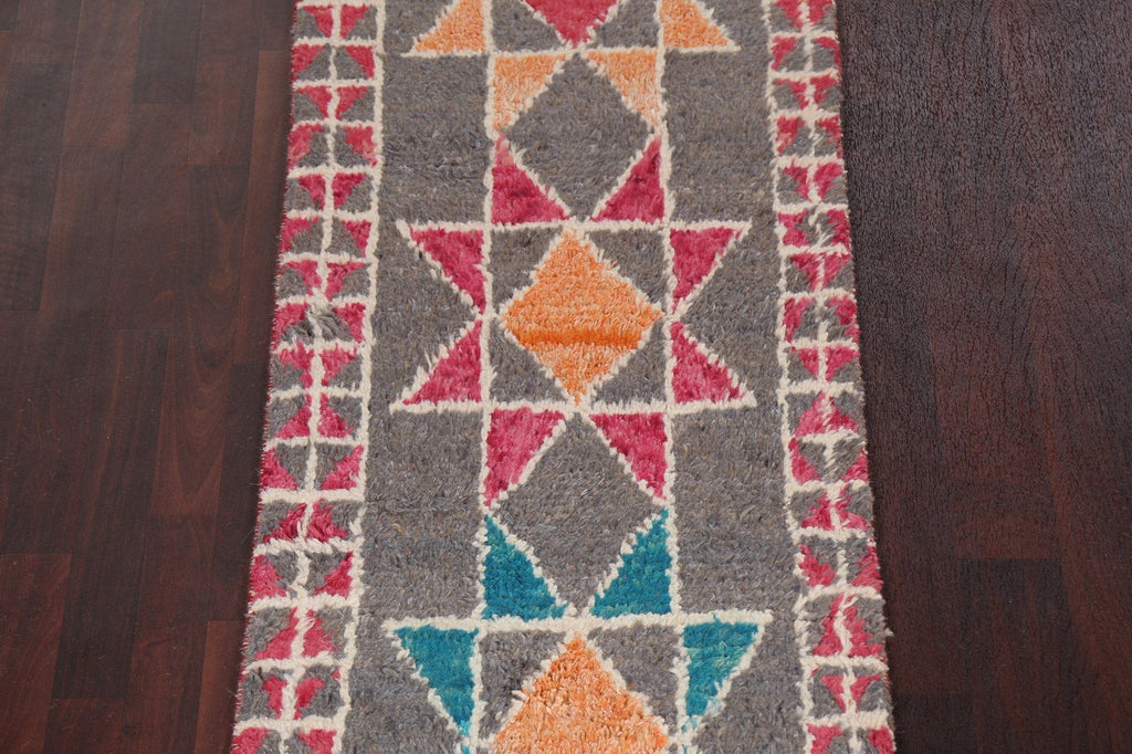 Geometric Moroccan Wool Runner Rug 3x16