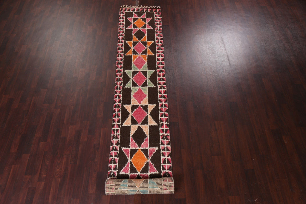 Geometric Moroccan Wool Runner Rug 2x16