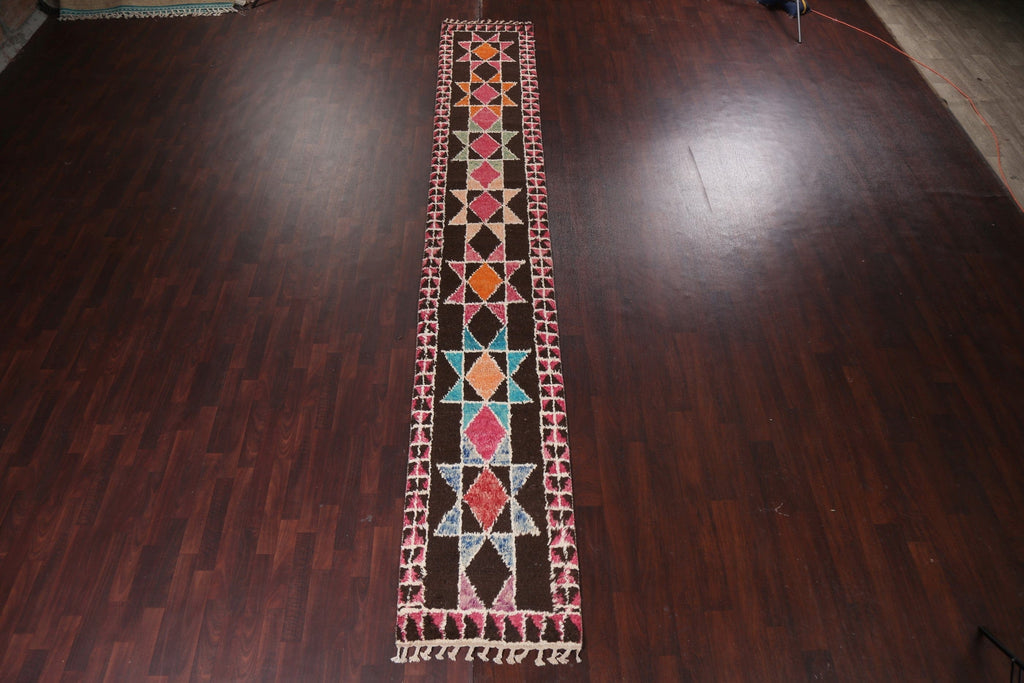 Geometric Moroccan Wool Runner Rug 2x16