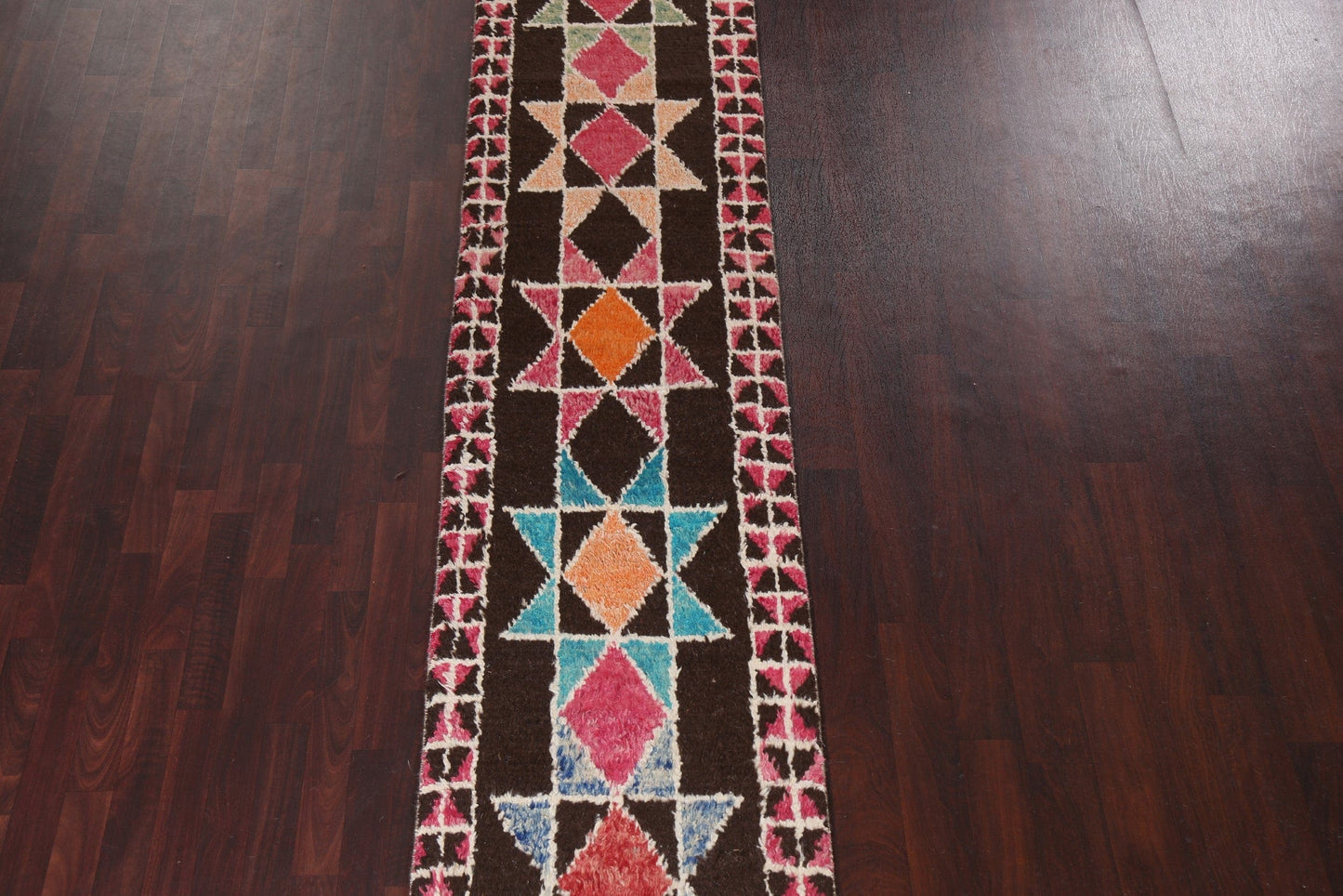 Geometric Moroccan Wool Runner Rug 2x16