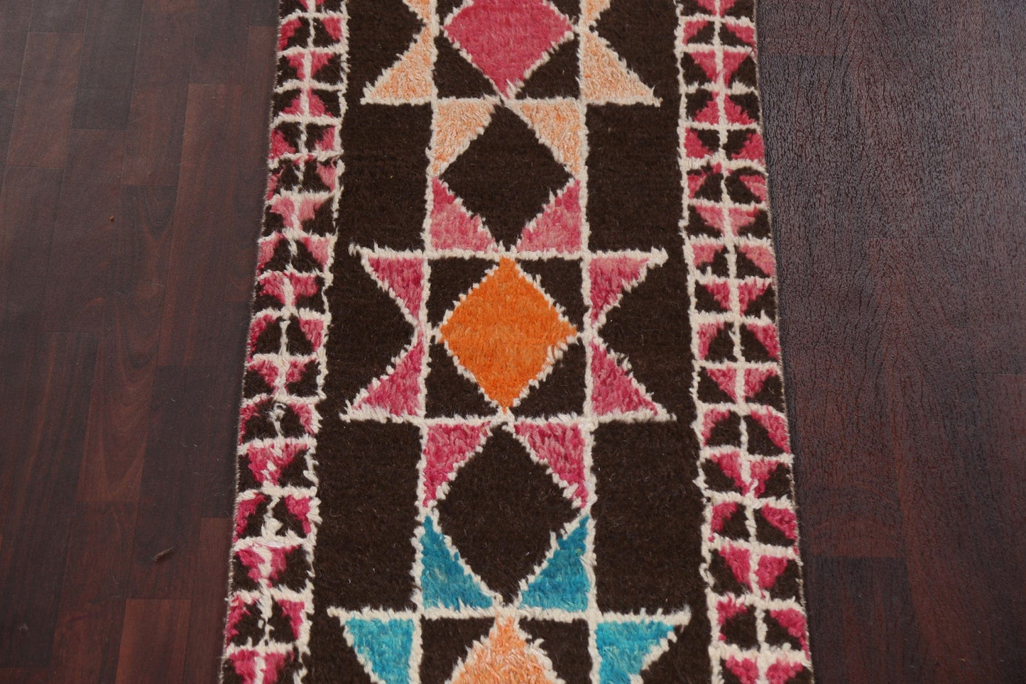 Geometric Moroccan Wool Runner Rug 2x16