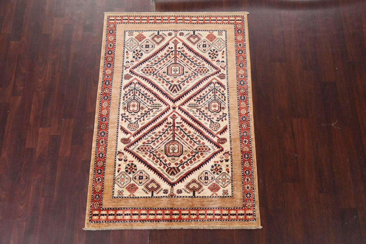 Vegetable Dye Kazak Wool Area Rug 4x6