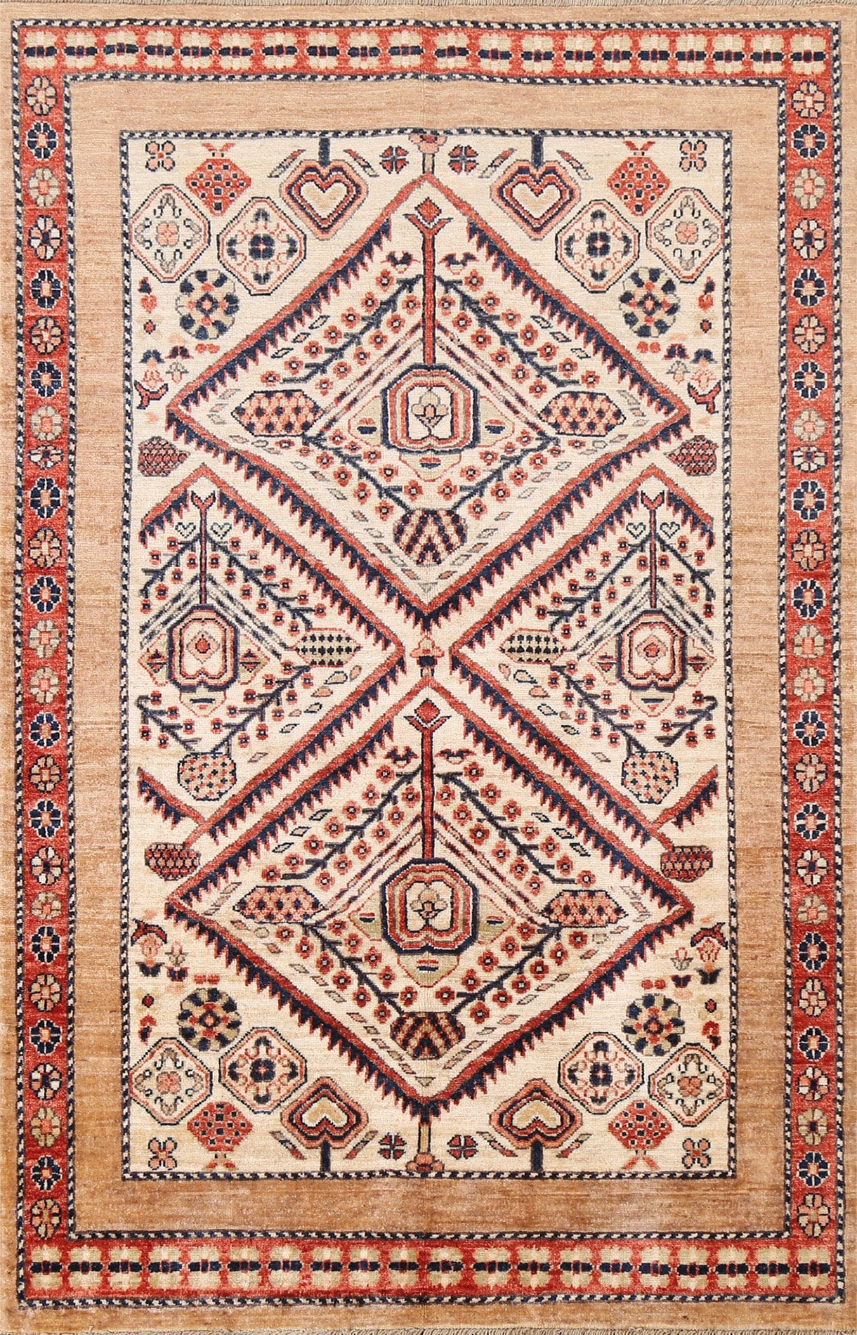 Vegetable Dye Kazak Wool Area Rug 4x6