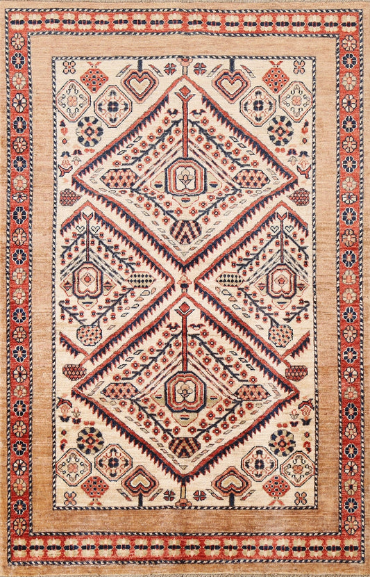 Vegetable Dye Kazak Wool Area Rug 4x6