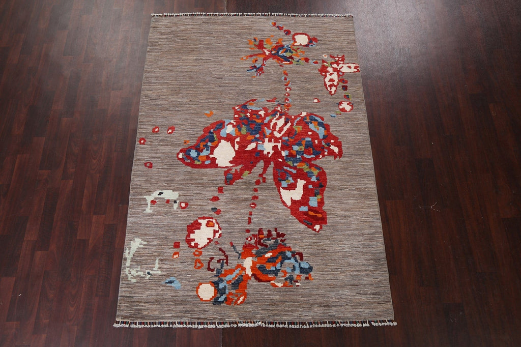 Vegetable Dye Abstract Handmade Area Rug 5x8