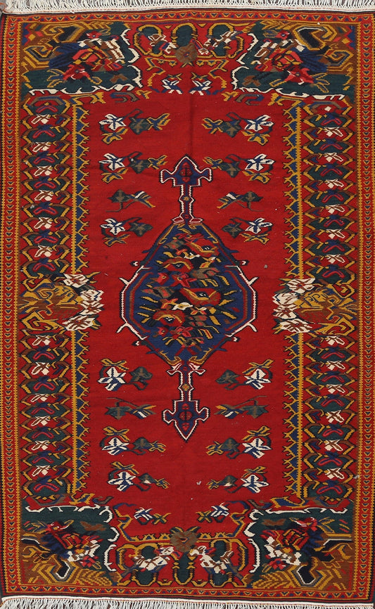 Vegetable Dye Senneh Kilim Persian Area Rug 5x7