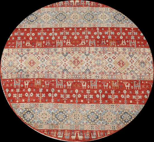 Wool Round Kazak Oriental Area Rug 7x7