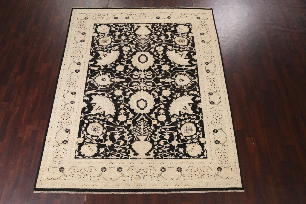 Black Oushak Chobi Handmade Wool Rug 8x10