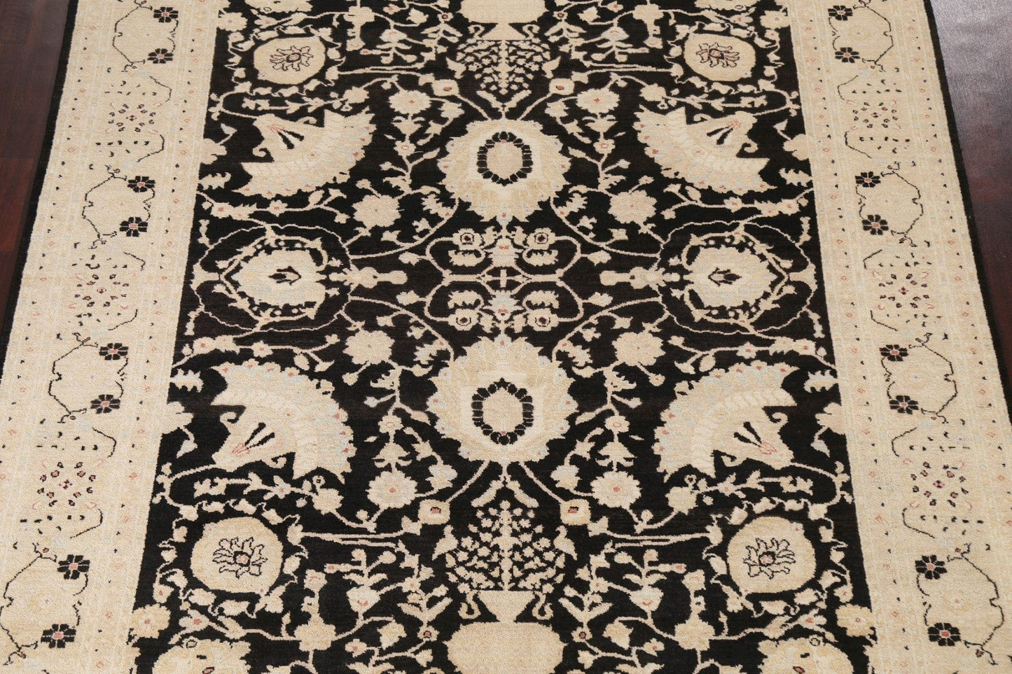 Black Oushak Chobi Handmade Wool Rug 8x10