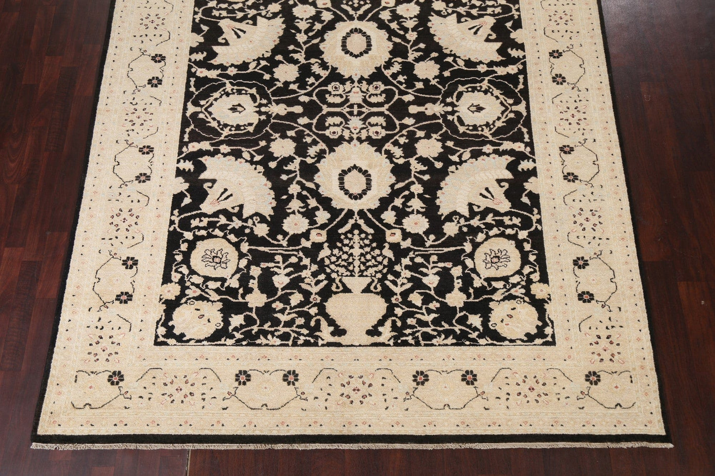 Black Oushak Chobi Handmade Wool Rug 8x10