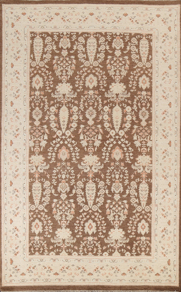 Brown Floral Oushak Chobi Wool Area Rug 6x9