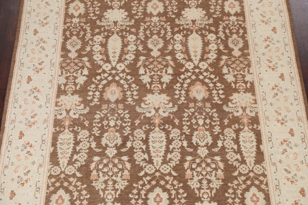 Brown Floral Oushak Chobi Wool Area Rug 6x9