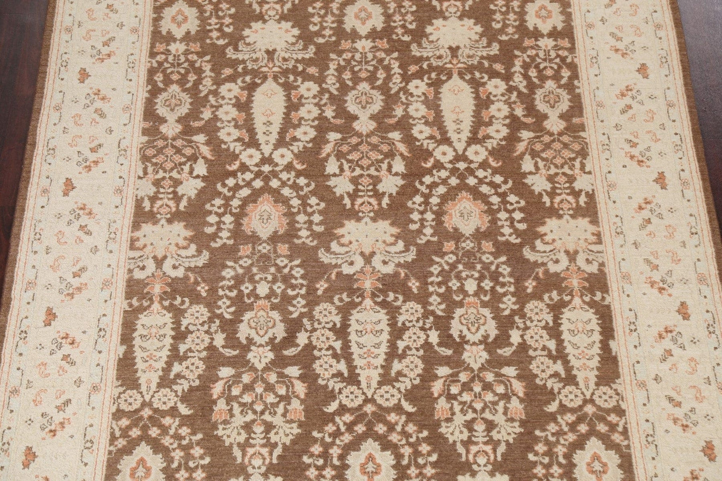 Brown Floral Oushak Chobi Wool Area Rug 6x9