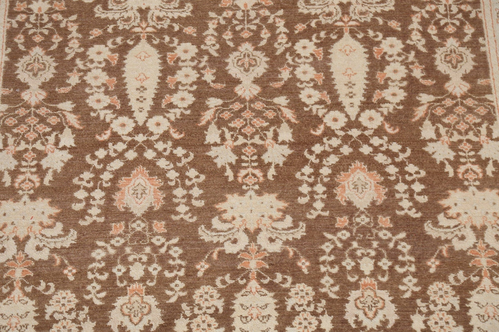 Brown Floral Oushak Chobi Wool Area Rug 6x9