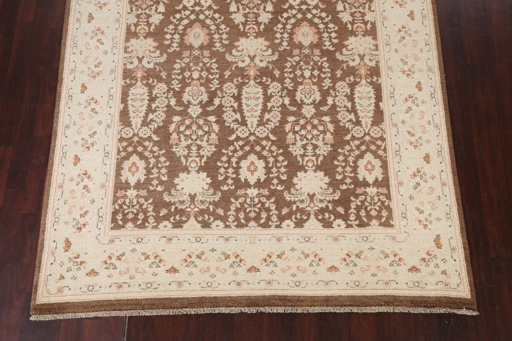 Brown Floral Oushak Chobi Wool Area Rug 6x9