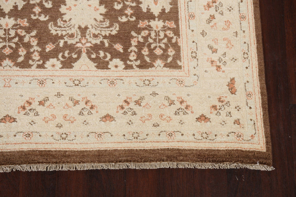 Brown Floral Oushak Chobi Wool Area Rug 6x9