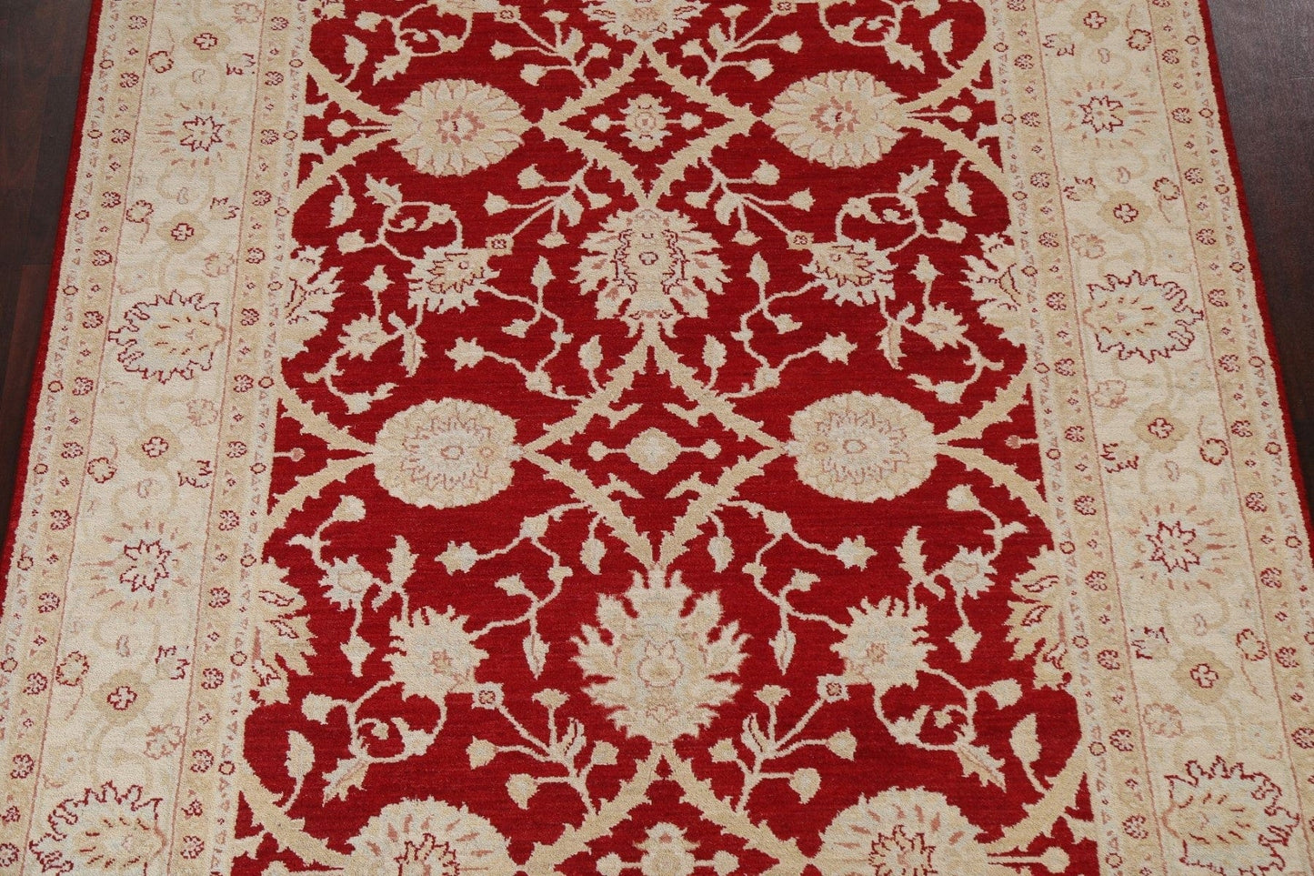 Floral Red Peshawar Chobi Wool Area Rug 7x10