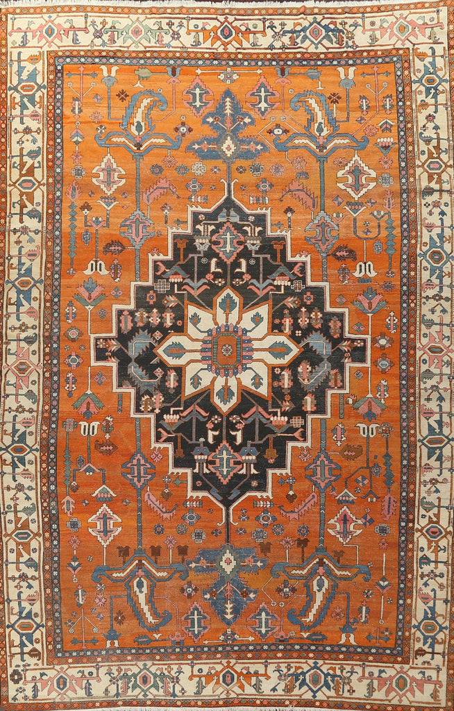 Pre-1900 Antique Vegetable Dye Heriz Serapi Persian Rug 10x15