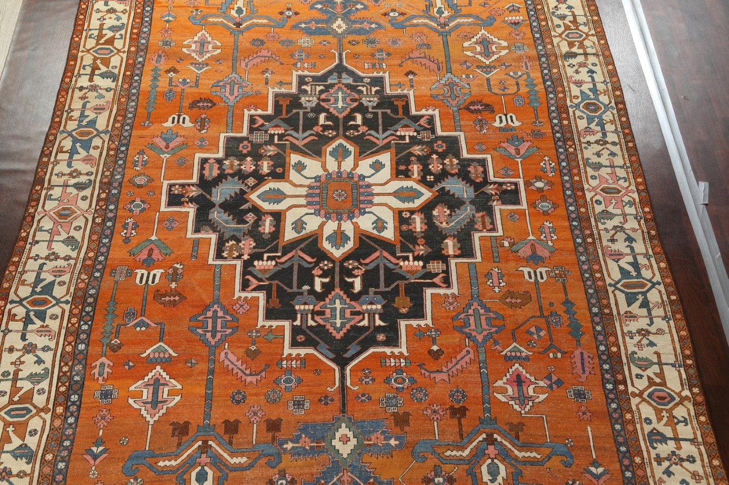 Pre-1900 Antique Vegetable Dye Heriz Serapi Persian Rug 10x15